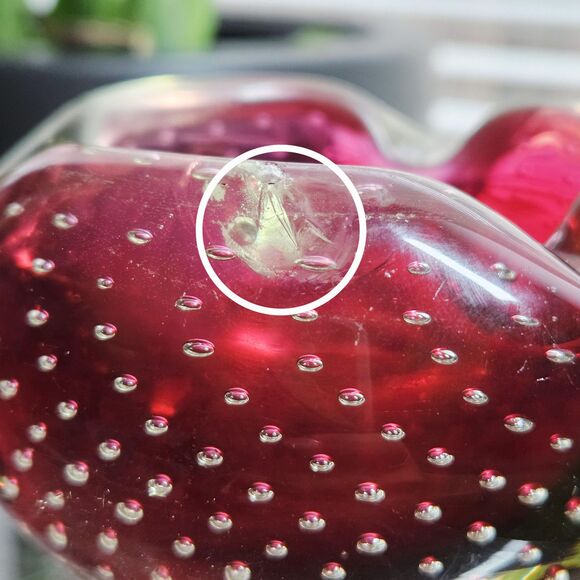 Vtg Drak Red Murano Hand Blown Glass Controlled Bubbles Candy Dish Ash Tray Read - Picture 4 of 10